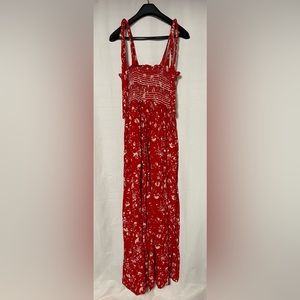 Free People Color My World Red Floral Jumpsuit Women’s XS